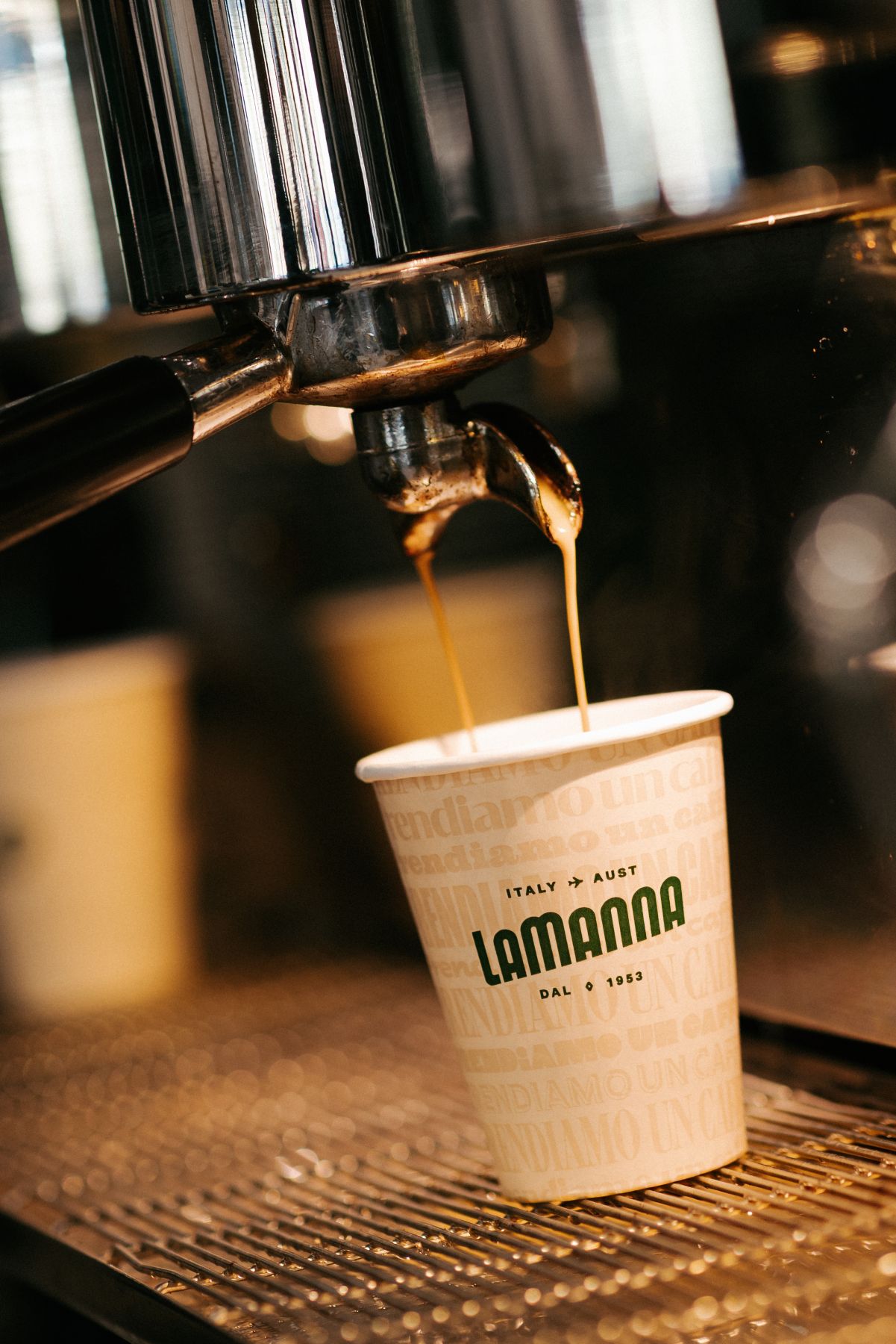 national coffee day at lamanna essendon fields close up short of espresso shot into lamanna cup