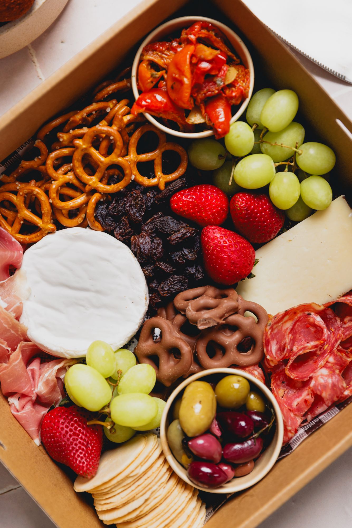 lamanna grazing platter medium size pretzels cheese grapes olives crackers