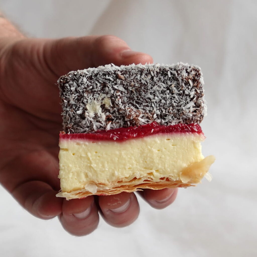 lamington x vanilla slice dessert for Australia Day