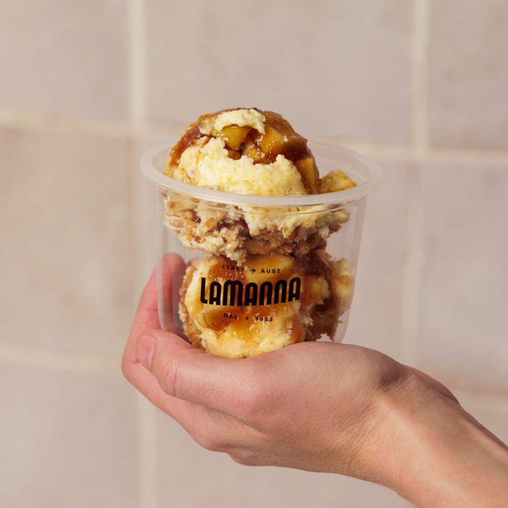 lamanna pudding in container apple crumble