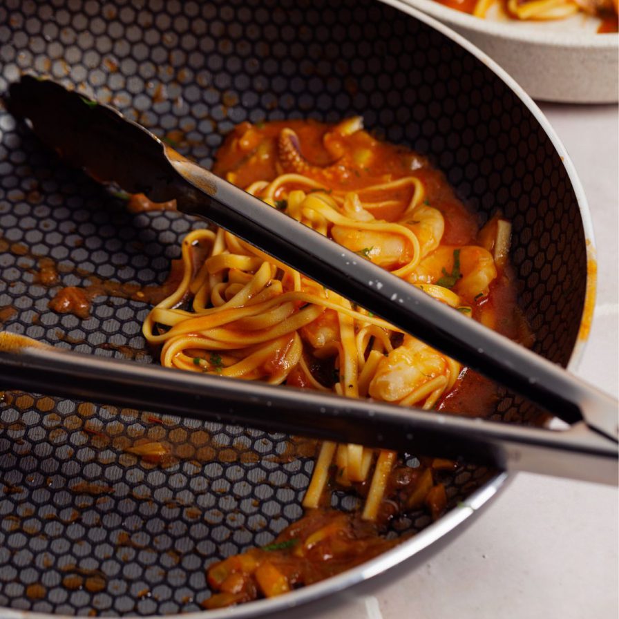 linguine seafood marina recipe in a frying pan